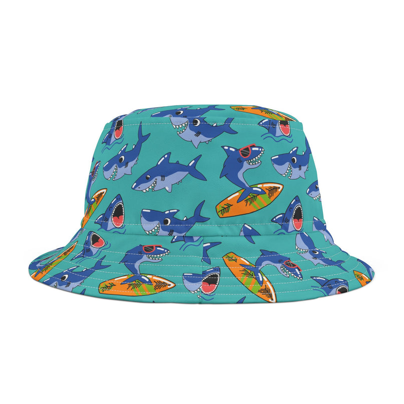 Surfing Shark Bucket Hat — Bright Summer Sun Hat for Beach & Pool